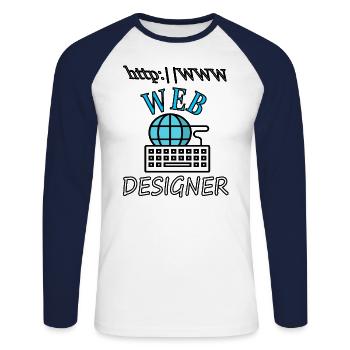 Je suis Web Designer Site Internet Idée Cadeau - T-shirt baseball manches longues Homme - blanc/marine - Devant - Nik (191cm)