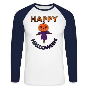 Joyeux Halloween Célébrez Grimmig Pumpkin Idée cadeau - T-shirt baseball manches longues Homme - blanc/marine - Devant - Nik (191cm)