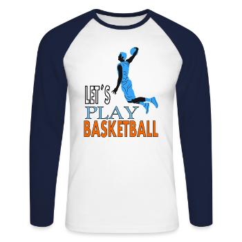 Jeux de basket-ball Basketball Player Idée cadeau - T-shirt baseball manches longues Homme - blanc/marine - Devant - Nik (191cm)