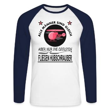 Hubschrauber fliegen Pilot Spruch Geschenkidee - Unisex Baseballshirt langarm - Weiß/Navy - Vorne - Nik (191cm)