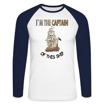 Bateau pirate Drapeau Pirate Pirate Head Cadeau - T-shirt baseball manches longues Homme - blanc/marine - Devant - Nik (191cm)