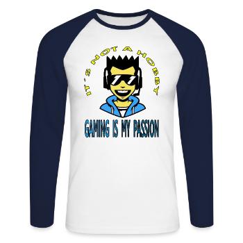 Gamer Gaming is my passion Gift idea - Unisex Long Sleeve Baseball T-Shirt - white/navy - Front - Nik (191cm)