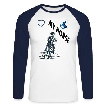 J’adore les chevaux amateurs de chevaux club d’équitation cadeau - T-shirt baseball manches longues Homme - blanc/marine - Devant - Nik (191cm)