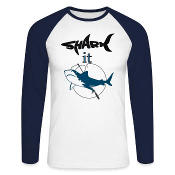 Gefährlicher Hai Fisch Meeresfisch Geschenkidee - Unisex Long Sleeve Baseball T-Shirt - white/navy - Front - Nik (191cm)