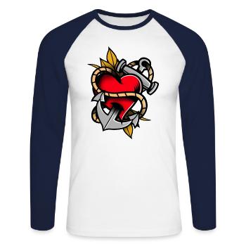 Tatouage tatouage Je suis tatoué idée cadeau - T-shirt baseball manches longues Homme - blanc/marine - Devant - Nik (191cm)