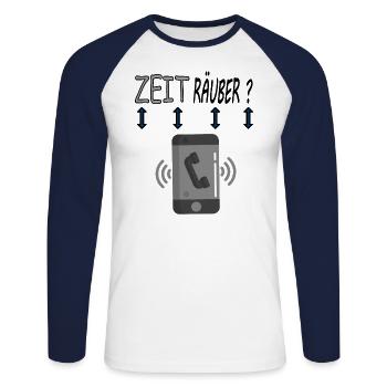 Mit Handy telefonieren Smartphone Telefon Geschenk - Unisex Baseballshirt langarm - Weiß/Navy - Vorne - Nik (191cm)