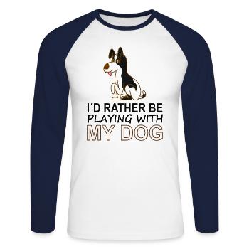 Amoureux des chiens Dictons pour chiens Cadeau de sport pour chiens - T-shirt baseball manches longues Homme - blanc/marine - Devant - Nik (191cm)