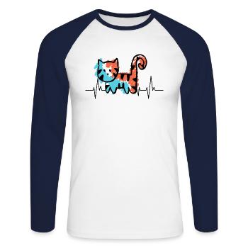 Katze Katzenfreund Haustier Katzengesicht Geschenk - Unisex Baseballshirt langarm - Weiß/Navy - Vorne - Nik (191cm)