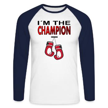Boxkampfer I´am the Boxchampion Boxkampf Geschenk - Unisex Baseballshirt langarm - Weiß/Navy - Vorne - Nik (191cm)