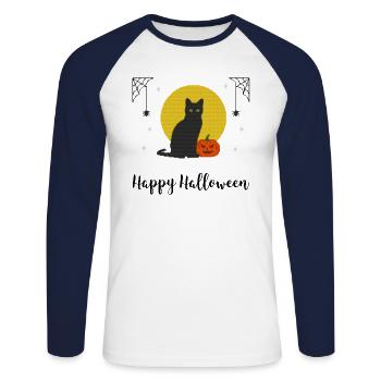 Halloween Célébrer Citrouille Zombie Chat Idée Cadeau - T-shirt baseball manches longues Homme - blanc/marine - Devant - Nik (191cm)