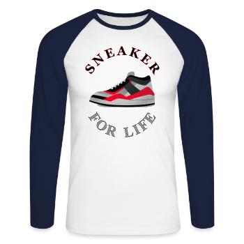 Shoe Sneaker Sports shoes sporty shoes - Unisex Long Sleeve Baseball T-Shirt - white/navy - Front - Nik (191cm)