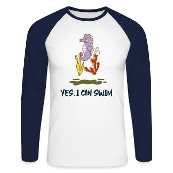 Seepferdchen ich kann schwimmen scuba Geschenkidee - Unisex Baseballshirt langarm - Weiß/Navy - Vorne - Nik (191cm)
