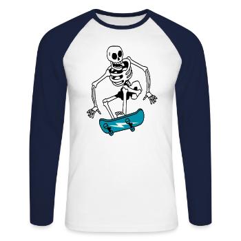 Skateboard fahren Skater longboard Geschenkidee - Unisex Baseballshirt langarm - Weiß/Navy - Vorne - Nik (191cm)