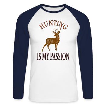 La chasse est ma passion Hunter Idée cadeau - T-shirt baseball manches longues Homme - blanc/marine - Devant - Nik (191cm)