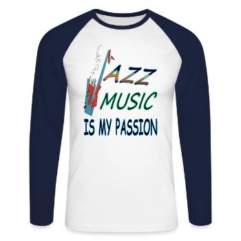 La musique jazz est mon musicien cadeau passion - T-shirt baseball manches longues Homme - blanc/marine - Devant - Nik (191cm)