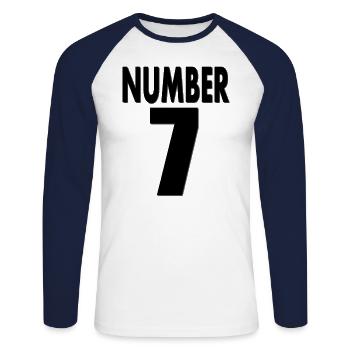 Nummer 7 Nummer sieben 7. Geburtstag Geschenkidee - Unisex Baseballshirt langarm - Weiß/Navy - Vorne - Nik (191cm)