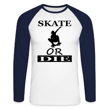 Skateboard fahren - Unisex Baseballshirt langarm - Weiß/Navy - Vorne - Nik (191cm)