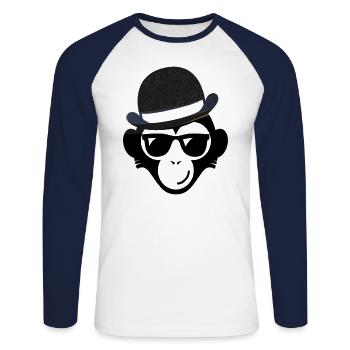 Affe mit Hut Wildtier Menschenaffe Geschenkidee - Unisex Baseballshirt langarm - Weiß/Navy - Vorne - Nik (191cm)