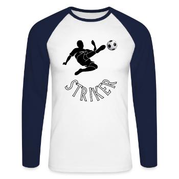 Striker Overhead Kick Football Player Gift Idea - Unisex Long Sleeve Baseball T-Shirt - white/navy - Front - Nik (191cm)