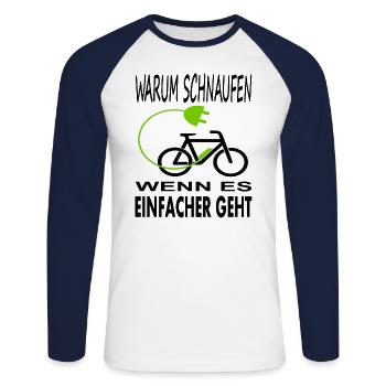 E-Bike fahren E bike-Fahrer Radfahren Geschenkidee - Unisex Baseballshirt langarm - Weiß/Navy - Vorne - Nik (191cm)