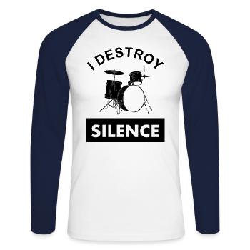 Drums Play Drums Musical Instrument Gift - T-shirt baseball manches longues Homme - blanc/marine - Devant - Nik (191cm)