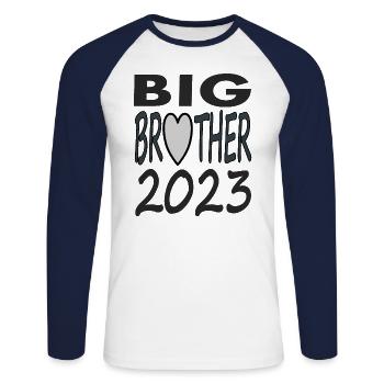 Großer Bruder 2023 Kleiner Bruder Geschenkidee - Unisex Baseballshirt langarm - Weiß/Navy - Vorne - Nik (191cm)