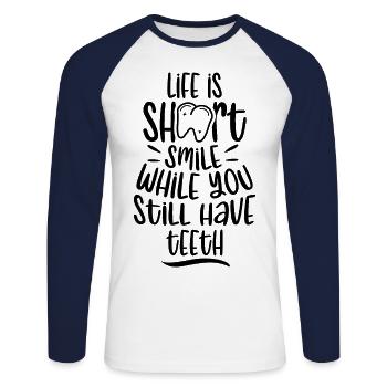 Smile as long as you still have teeth practice dentist - Unisex Long Sleeve Baseball T-Shirt - white/navy - Front - Nik (191cm)