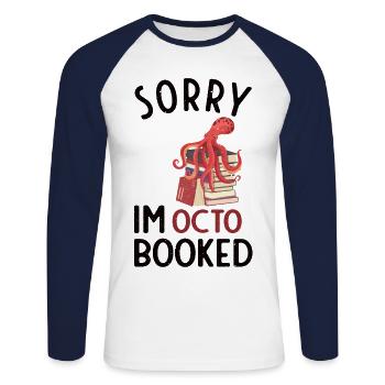 Sorry, I'm octo-booked! Reading Octopus - Unisex Baseballshirt langarm - Weiß/Navy - Vorne - Nik (191cm)