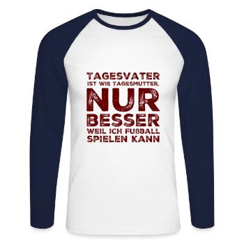 Tagesvater Geschenk Geschenkidee - Unisex Baseballshirt langarm - Weiß/Navy - Vorne - Nik (191cm)