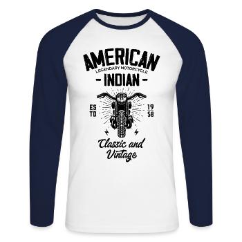 American Indian Legendary Motorcycle - T-shirt baseball manches longues Homme - blanc/marine - Devant - Nik (191cm)