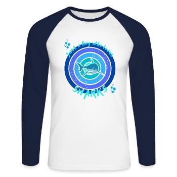 Juste un garçon qui aime les requins. Requin - T-shirt baseball manches longues Homme - blanc/marine - Devant - Nik (191cm)