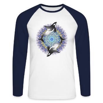 Whale Kaleidoscope 01 - Unisex Long Sleeve Baseball T-Shirt - white/navy - Front - Nik (191cm)