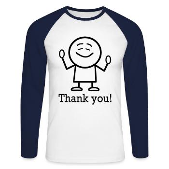 thank you ! - T-shirt baseball manches longues Homme - blanc/marine - Devant - Nik (191cm)