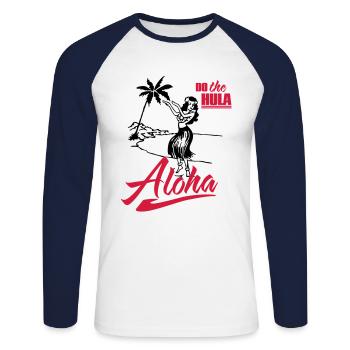 Aloha - do the Hula - Unisex Baseballshirt langarm - Weiß/Navy - Vorne - Nik (191cm)