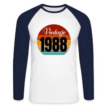 millésime 1988 - T-shirt baseball manches longues Homme - blanc/marine - Devant - Nik (191cm)