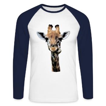 girafe drôle à mâcher - T-shirt baseball manches longues Homme - blanc/marine - Devant - Nik (191cm)