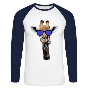 coole Giraffe mit Sonnenbrille, witziges Geschenk - Unisex Baseballshirt langarm - Weiß/Navy - Vorne - Nik (191cm)
