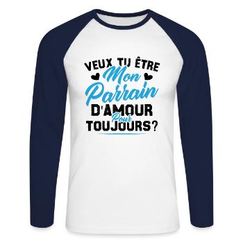 Veux Tu Être Mon Parrain D amour pour toujours - T-shirt baseball manches longues Homme - blanc/marine - Devant - Nik (191cm)