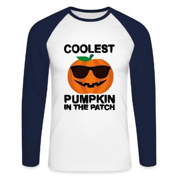 Coolest Pumpkin In The Patch - Unisex Long Sleeve Baseball T-Shirt - white/navy - Front - Nik (191cm)