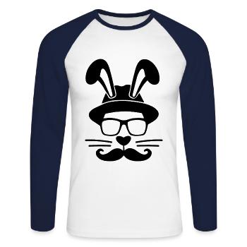 Hipster Easter Frohe Ostern Hase Kaninchen - Unisex Baseballshirt langarm - Weiß/Navy - Vorne - Nik (191cm)