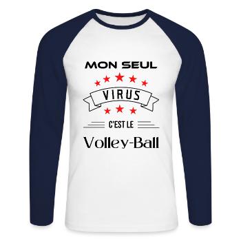 Volley-Ball virus humour - T-shirt baseball manches longues Homme - blanc/marine - Devant - Nik (191cm)