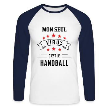 Handball sportif virus - T-shirt baseball manches longues Homme - blanc/marine - Devant - Nik (191cm)