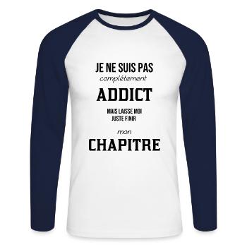 Addict livre littéraire humour - T-shirt baseball manches longues Homme - blanc/marine - Devant - Nik (191cm)