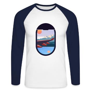 Travel Airplane Windows Landscape Nature - Unisex Long Sleeve Baseball T-Shirt - white/navy - Front - Nik (191cm)