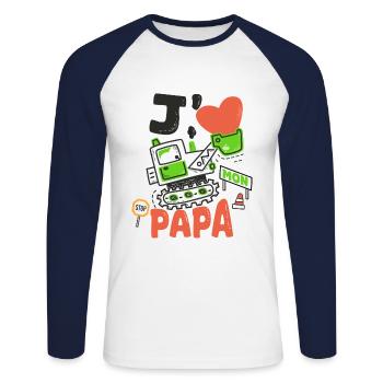 J'aime mon papa cadeau père et fils fille - T-shirt baseball manches longues Homme - blanc/marine - Devant - Nik (191cm)
