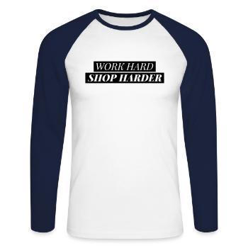 Travailler dur, travailler plus fort - T-shirt baseball manches longues Homme - blanc/marine - Devant - Nik (191cm)