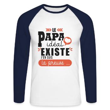 Cadeau papa idéal fête papa pa pa - T-shirt baseball manches longues Homme - blanc/marine - Devant - Nik (191cm)