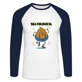 SKA-TOLOGICAL - Unisex Long Sleeve Baseball T-Shirt - white/navy - Front - Nik (191cm)