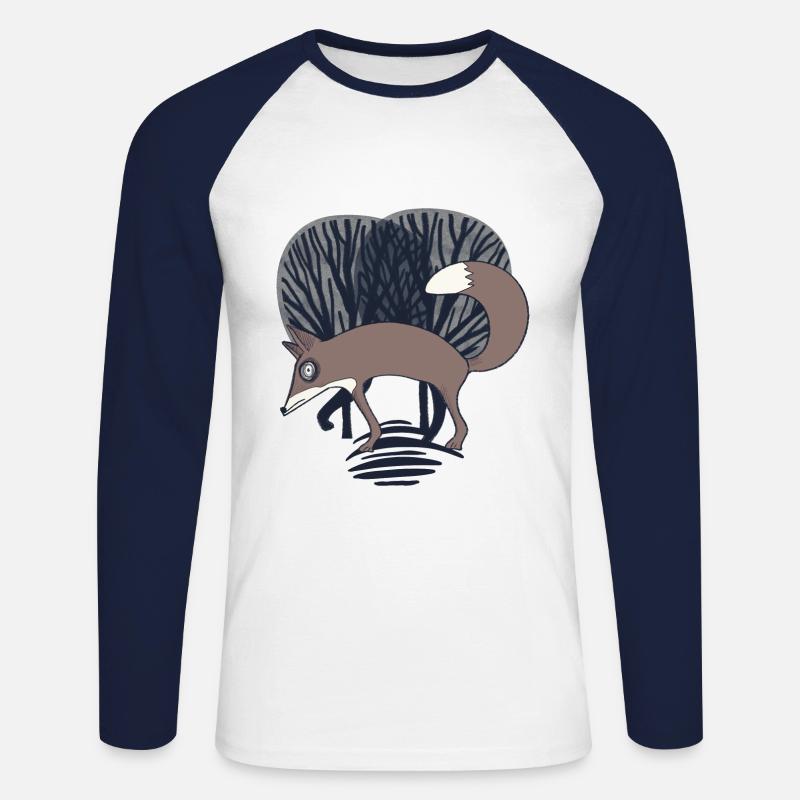Fuchs im Wald_ Grau - Unisex Baseballshirt langarm - Weiß/Navy