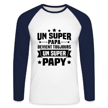Un super papa devient toujours un super papy - T-shirt baseball manches longues Homme - blanc/marine - Devant - Nik (191cm)